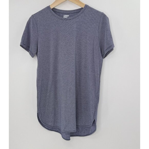 Lands’ End Striped Blue & White Crew Neck T-Shirt Sz Sm Peru, Preppy Nautical - Picture 2 of 8